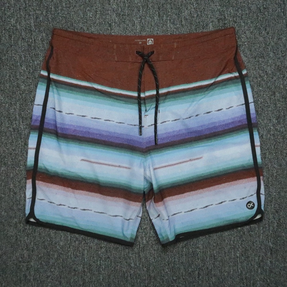 Outerknown Board Shorts Men 34 Blue Red Apex Kelly Slater Striped‎ Swim Surf